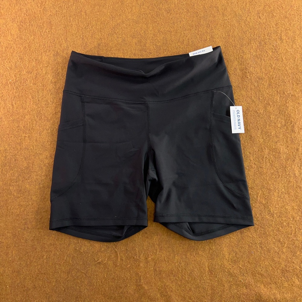 Old Navy Womens Large Black Powersoft Go-Dry High-Rise 6" Inseam Bike Shorts NWT